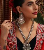 Gold plated kundan green stones necklace set