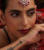 gold plated kundan red stone maang tikka