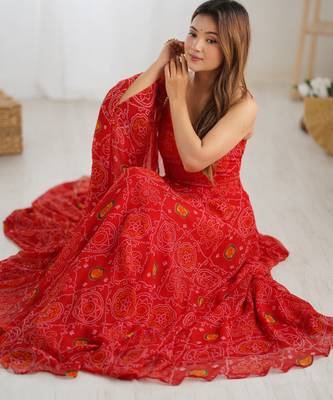 Red Chiffon Sequin Anarkali with dupatta 1