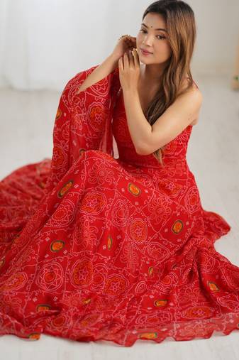 Red Chiffon Sequin Anarkali with dupatta