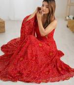 Red Chiffon Sequin Anarkali with dupatta