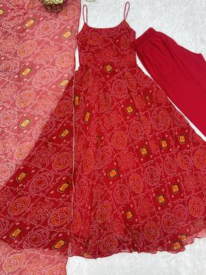 Red Chiffon Sequin Anarkali with dupatta 3