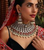 Gold plated kundan red stones necklace set