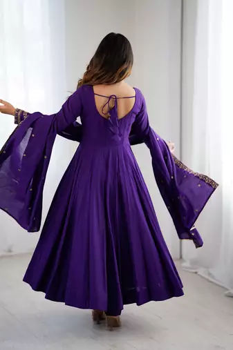 Purple Silk Sequin Anarkali with dupatta