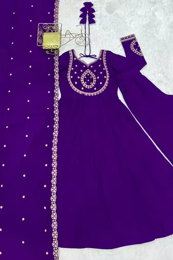 Purple Silk Sequin Anarkali with dupatta