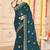 designer teal blue zari embroidery work moss silk blend saree