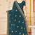 designer teal blue zari embroidery work moss silk blend saree