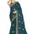 designer teal blue zari embroidery work moss silk blend saree