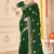 designer bottle green zari embroidery work moss silk blend saree