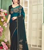 indian rama green zarkan handwork satin silk blend saree