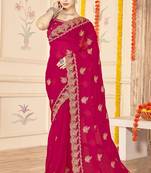 designer rani zari embroidery work moss silk blend saree