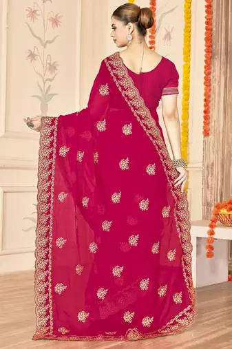 designer rani zari embroidery work moss silk blend saree