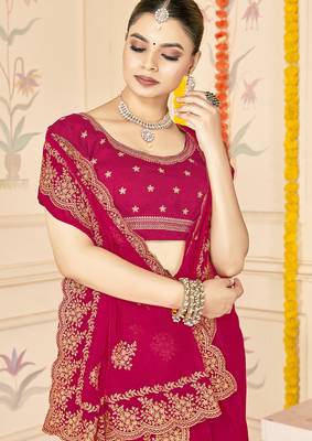 designer rani zari embroidery work moss silk blend saree 3