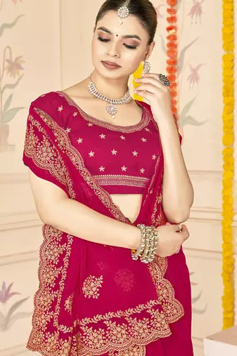 designer rani zari embroidery work moss silk blend saree
