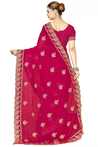designer rani zari embroidery work moss silk blend saree