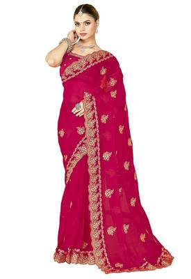 designer rani zari embroidery work moss silk blend saree 5