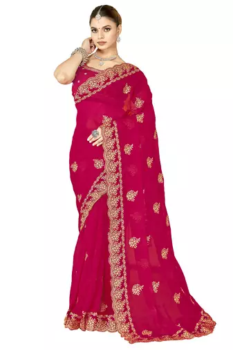 designer rani zari embroidery work moss silk blend saree