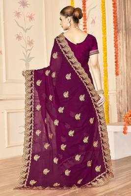 designer wine zari embroidery work moss silk blend saree 2