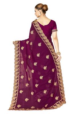 designer wine zari embroidery work moss silk blend saree 4