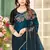 indian teal blue zarkan handwork satin silk blend saree