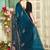 indian teal blue zarkan handwork satin silk blend saree