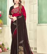 indian magenta zarkan handwork satin silk blend saree