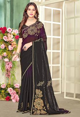 indian wine zarkan handwork satin silk blend saree 1