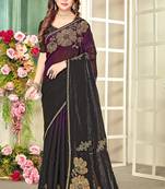 indian wine zarkan handwork satin silk blend saree