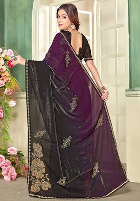indian wine zarkan handwork satin silk blend saree 2