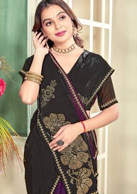 indian wine zarkan handwork satin silk blend saree 3