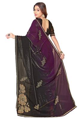 indian wine zarkan handwork satin silk blend saree 4
