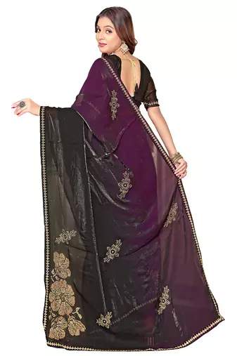 indian wine zarkan handwork satin silk blend saree