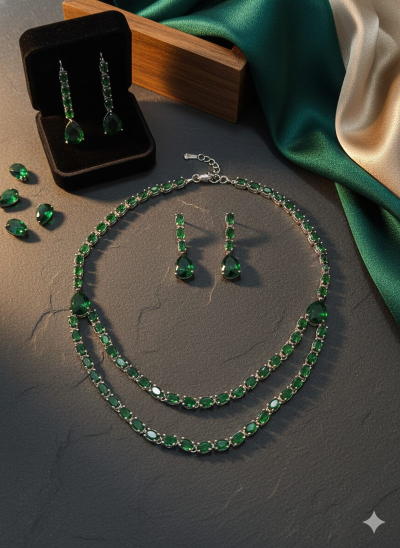 Green american diamonds necklaces