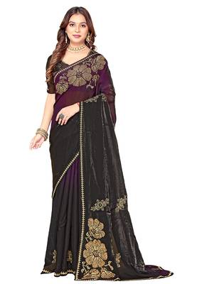 indian wine zarkan handwork satin silk blend saree 5