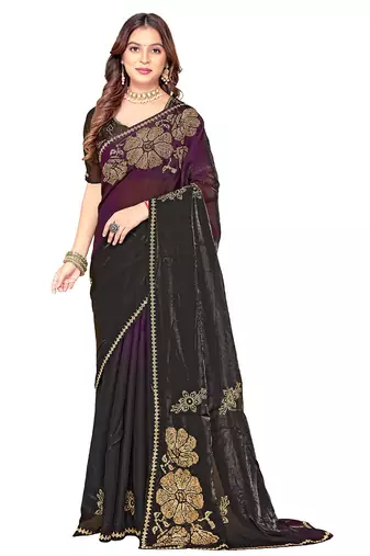 indian wine zarkan handwork satin silk blend saree