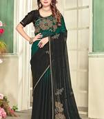 indian green zarkan handwork satin silk blend saree