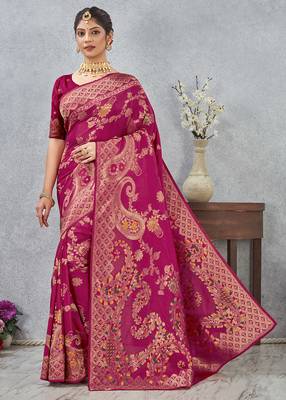 designer rani zari weaving tassel pallu work silk blend saree 1