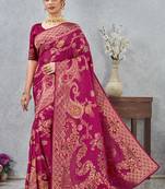 designer rani zari weaving tassel pallu work silk blend saree