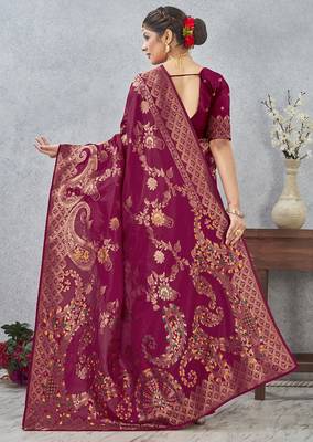 designer rani zari weaving tassel pallu work silk blend saree 2