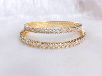  Tiny Round Shape Cz Stones Studded Kada Glittering Bangle Pair 2
