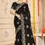 designer black heavy zari embroidery silk blend party wear saree