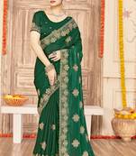 designer bottle green heavy zari embroidery silk blend party wear saree