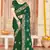 designer bottle green heavy zari embroidery silk blend party wear saree