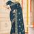 designer teal blue heavy zari embroidery silk blend party wear saree