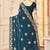 designer teal blue heavy zari embroidery silk blend party wear saree