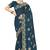 designer teal blue heavy zari embroidery silk blend party wear saree