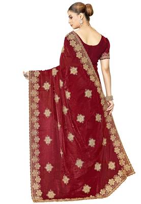 designer maroon heavy zari embroidery silk blend party wear saree 5