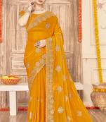 designer mustard heavy zari embroidery silk blend party wear saree