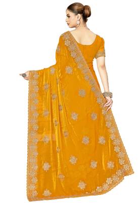 designer mustard heavy zari embroidery silk blend party wear saree 4