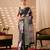 Charcoal black designer digital floral soft lichi silk saree with zari woven border | printed saree with matching blouse